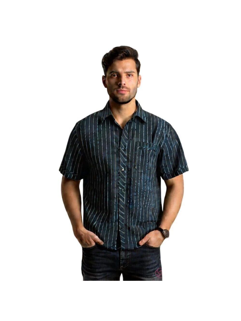 American Rag Cie Black and White Striped Button Down Shirt Size L